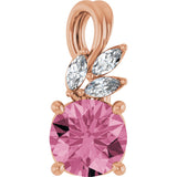 14K Gold Round Natural Pink Tourmaline & Natural Diamond Accented Floral Necklace or Pendant - Rose Gold