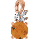 14K Gold Round Natural Citrine & Natural Diamond Accented Floral Necklace or Pendant - Rose Gold