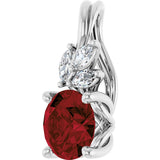14K Gold Round Natural Mozambique Garnet & Natural Diamond Accented Floral Necklace or Pendant – 1/10 CTW - White Gold - view 2