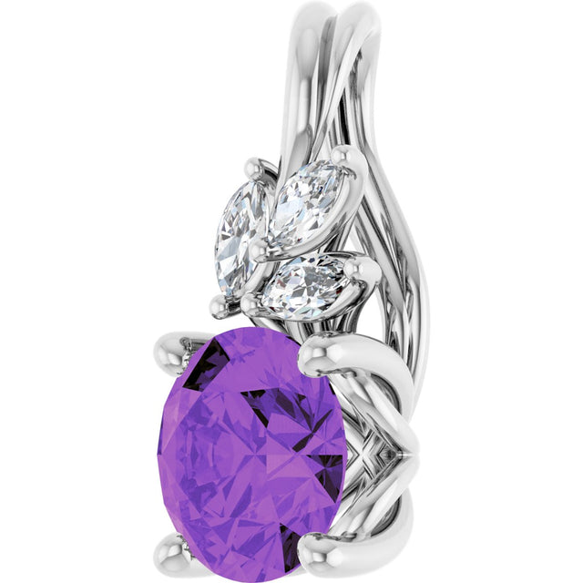 Platinum Round Natural Amethyst & Natural Diamond Accented Floral Necklace or Pendant - view 2