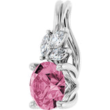 14K Gold Round Natural Pink Tourmaline & Natural Diamond Accented Floral Necklace or Pendant - White Gold - view 2