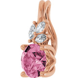 14K Gold Round Natural Pink Tourmaline & Natural Diamond Accented Floral Necklace or Pendant - Rose Gold - view 2