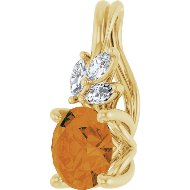 14K Gold Round Natural Citrine & Natural Diamond Accented Floral Necklace or Pendant - Yellow Gold - view 2