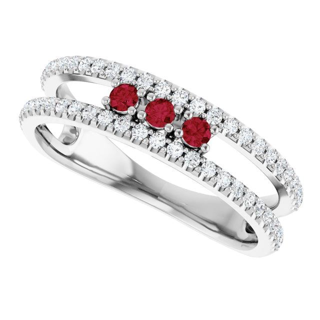 14K Gold Round Lab-Grown Ruby Negative Space Ring - White Gold - view 10