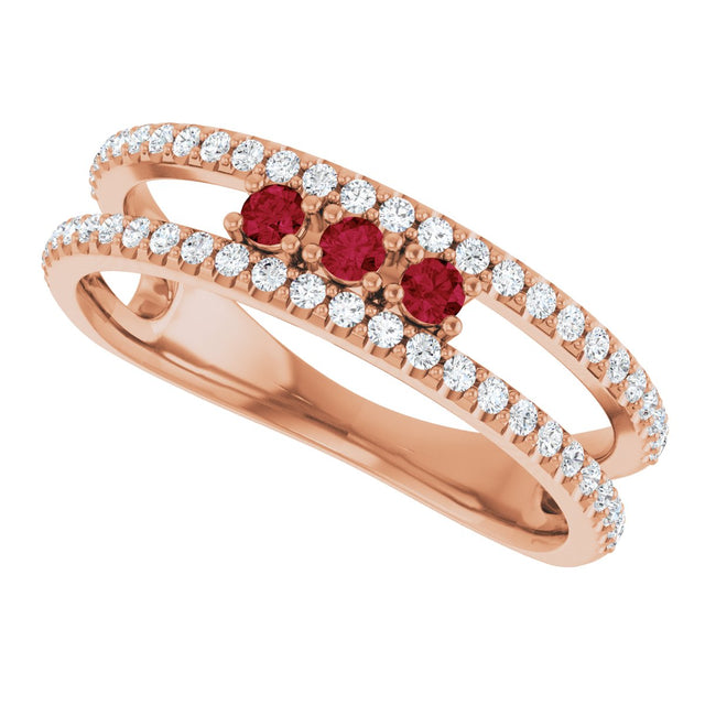 14K Gold Round Natural Ruby Negative Space Ring - Rose Gold - view 10