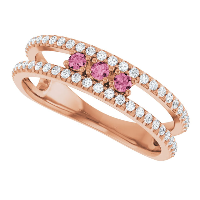 14K Gold Round Natural Pink Tourmaline Negative Space Ring - Rose Gold - view 10
