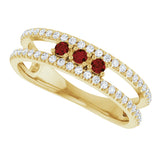 14K Gold Round Natural Mozambique Garnet Negative Space Ring - Yellow Gold - view 10