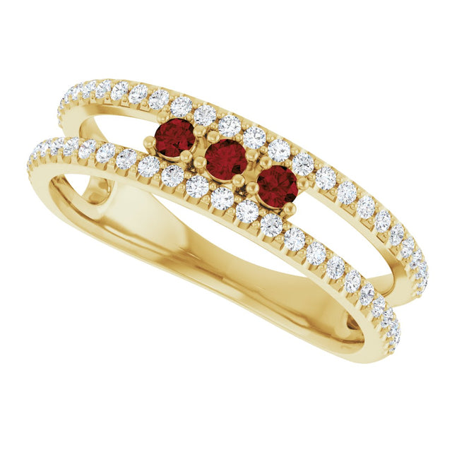 14K Gold Round Natural Mozambique Garnet Negative Space Ring - Yellow Gold - view 10