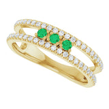 14K Gold Round Natural Emerald Negative Space Ring - Yellow Gold - view 10