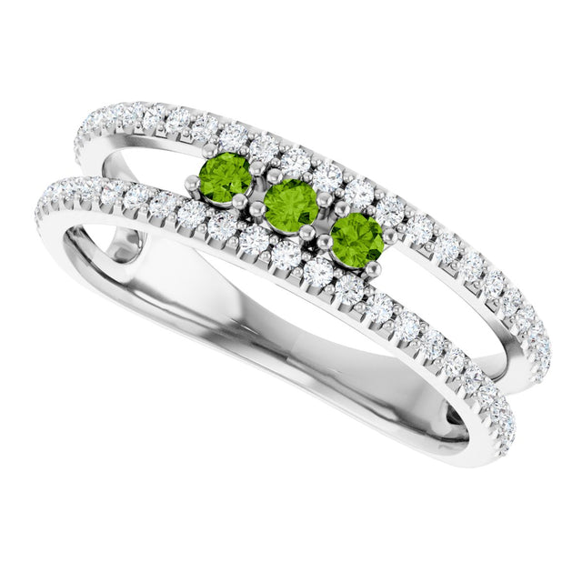 Platinum Round Natural Peridot Negative Space Ring - view 10