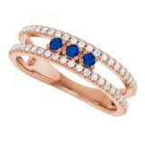 14K Gold Round Natural Blue Sapphire Negative Space Ring - Rose Gold - view 10