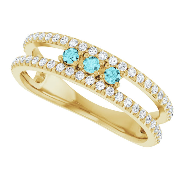 14K Gold Round Natural Blue Zircon Negative Space Ring - Yellow Gold - view 10