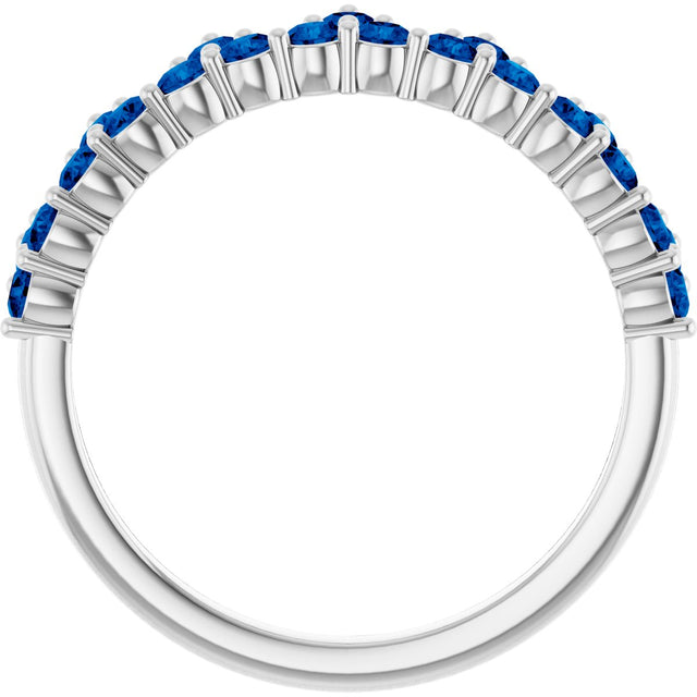 Platinum Round Lab-Grown Blue Sapphire Accented Crown Ring - view 12
