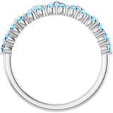 14K Gold Round Natural Aquamarine Accented Crown Ring - White Gold - view 12