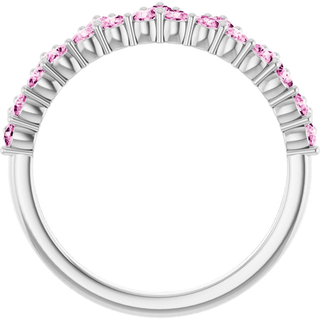 Platinum Round Natural Pink Sapphire Accented Crown Ring - view 12