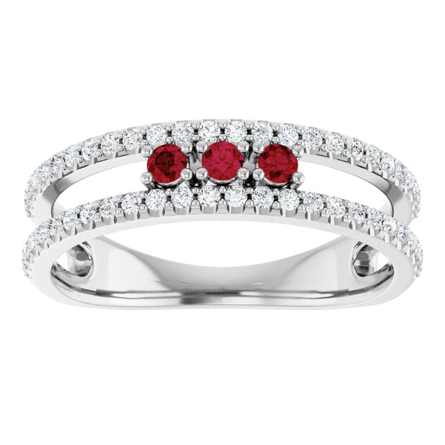 14K Gold Round Natural Ruby Negative Space Ring - White Gold - view 8