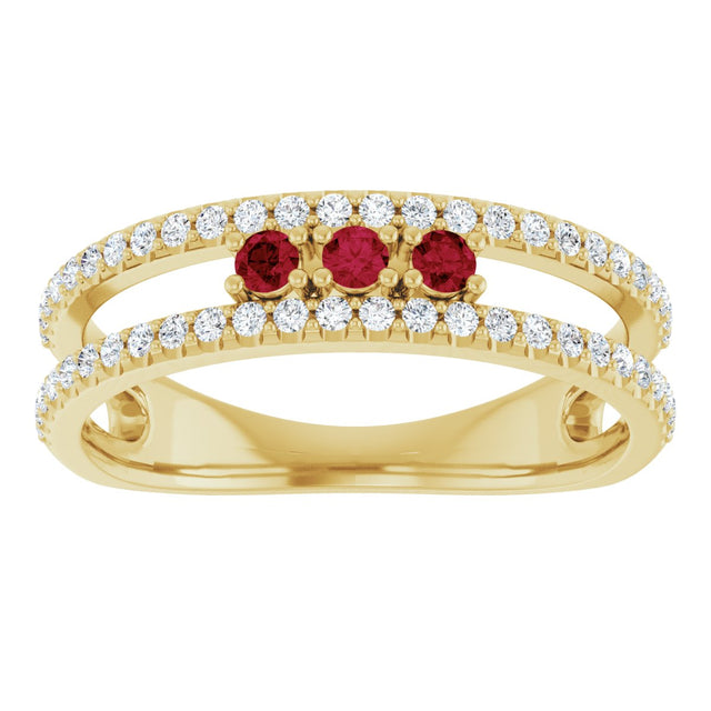 14K Gold Round Lab-Grown Ruby Negative Space Ring - Yellow Gold - view 8