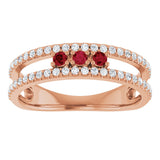 14K Gold Round Natural Ruby Negative Space Ring - Rose Gold - view 8