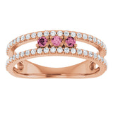 14K Gold Round Natural Pink Tourmaline Negative Space Ring - Rose Gold - view 8