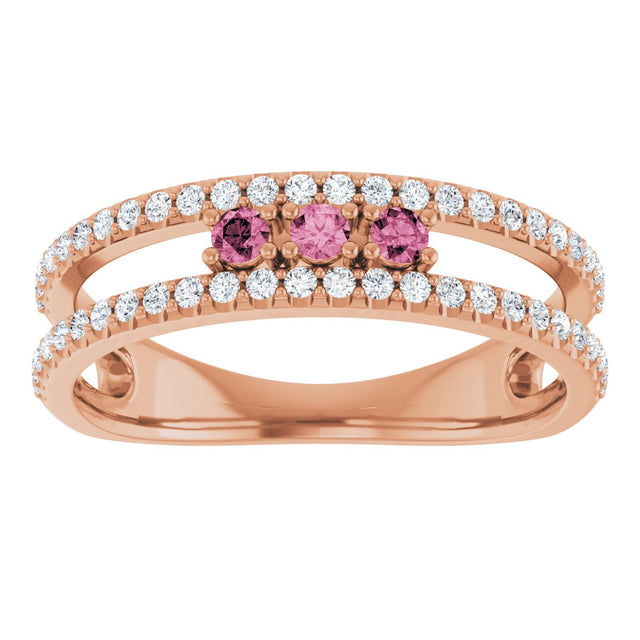 14K Gold Round Natural Pink Tourmaline Negative Space Ring - Rose Gold - view 8