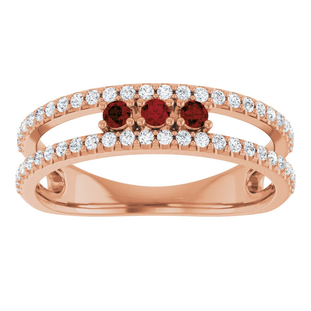 14K Gold Round Natural Mozambique Garnet Negative Space Ring - Rose Gold - view 8