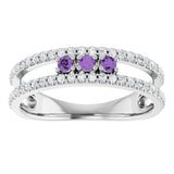 Platinum Round Natural Amethyst Negative Space Ring - view 8