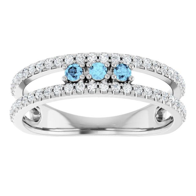 14K Gold Round Natural Aquamarine Negative Space Ring - White Gold - view 8