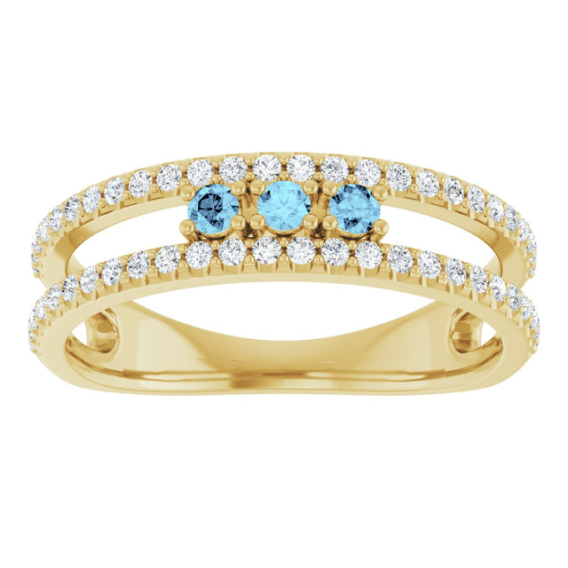 14K Gold Round Natural Aquamarine Negative Space Ring - Yellow Gold - view 8