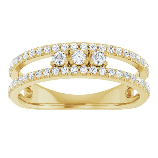 14K Gold Round Natural Diamond Negative Space Ring – 2mm Stones - Yellow Gold - view 8