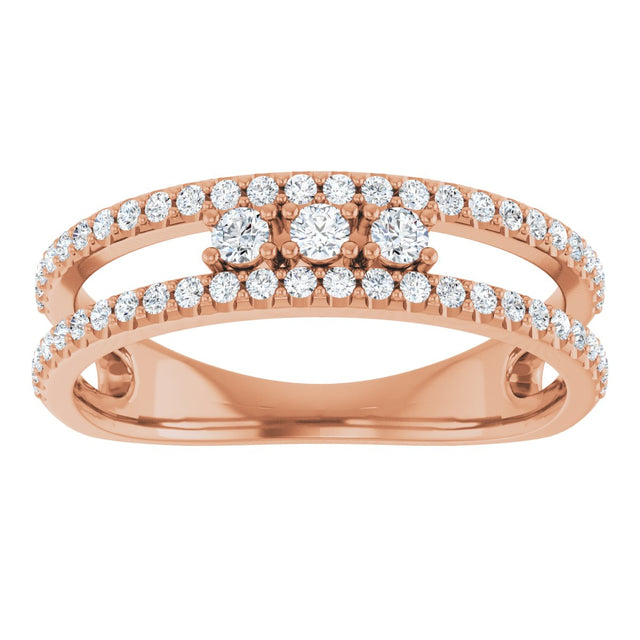 14K Gold Round Natural Diamond Negative Space Ring – 2mm Stones - Rose Gold - view 8