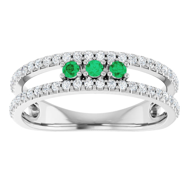 14K Gold Round Natural Emerald Negative Space Ring - White Gold - view 8
