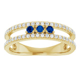 14K Gold Round Natural Blue Sapphire Negative Space Ring - Yellow Gold - view 8