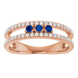 14K Gold Round Natural Blue Sapphire Negative Space Ring - Rose Gold - view 8