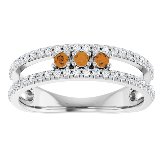 14K Gold Round Natural Citrine Negative Space Ring - White Gold - view 8
