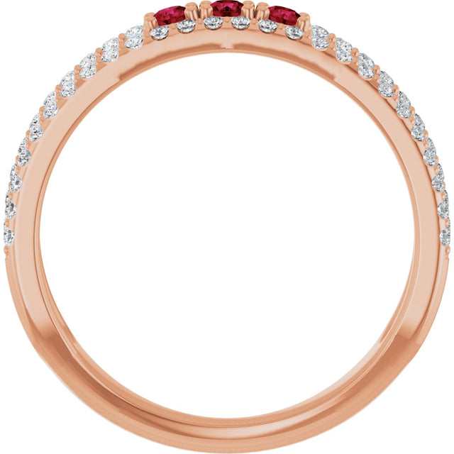 14K Gold Round Natural Ruby Negative Space Ring - Rose Gold - view 7