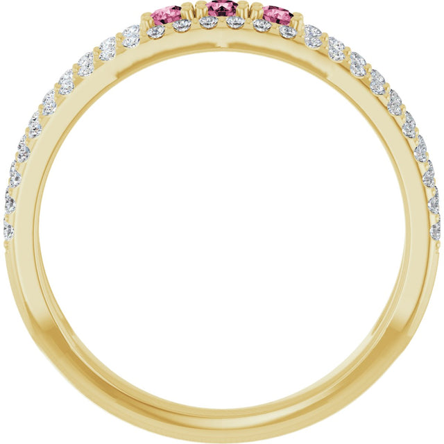 14K Gold Round Natural Pink Tourmaline Negative Space Ring - Yellow Gold - view 7