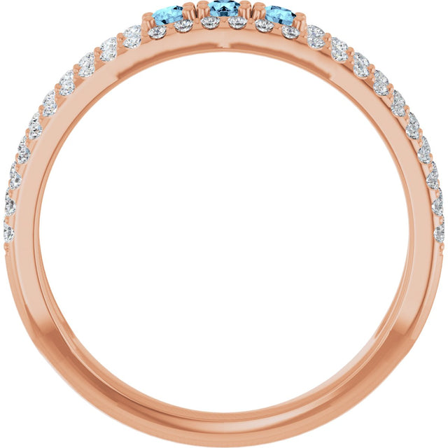 14K Gold Round Natural Aquamarine Negative Space Ring - Rose Gold - view 7