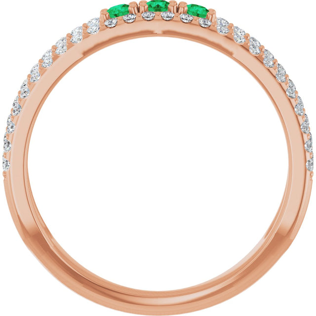 14K Gold Round Natural Emerald Negative Space Ring - Rose Gold - view 7