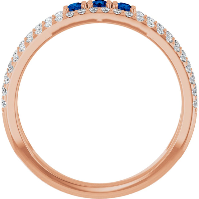 14K Gold Round Natural Blue Sapphire Negative Space Ring - Rose Gold - view 7