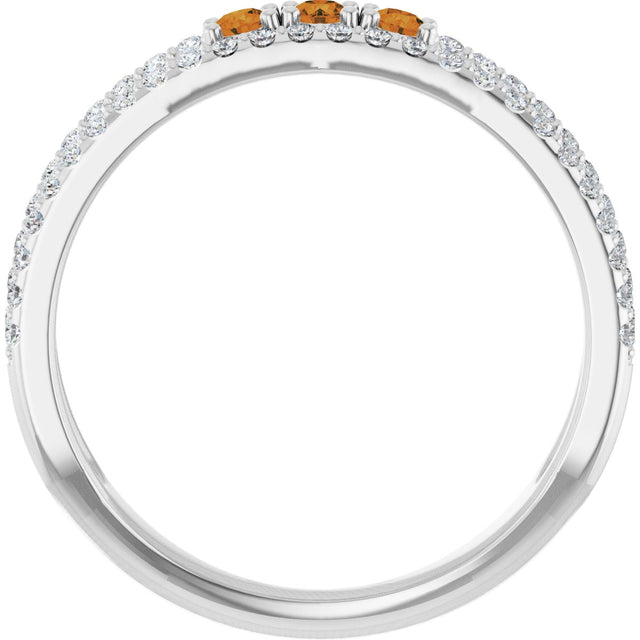 14K Gold Round Natural Citrine Negative Space Ring - White Gold - view 7