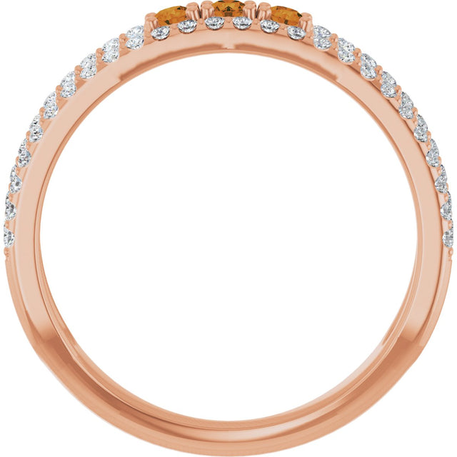 14K Gold Round Natural Citrine Negative Space Ring - Rose Gold - view 7