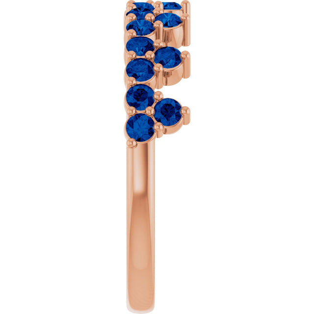 14K Gold Round Lab-Grown Blue Sapphire Accented Crown Ring - Rose Gold - view 14