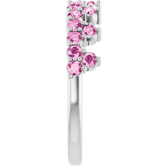 Platinum Round Natural Pink Sapphire Accented Crown Ring - view 14