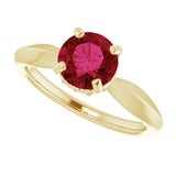14K Gold Round Lab-Grown Ruby & Natural Diamond Accented Vintage-Inspired Ring - Yellow Gold - view 5