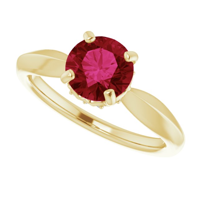14K Gold Round Lab-Grown Ruby & Natural Diamond Accented Vintage-Inspired Ring - Yellow Gold - view 5