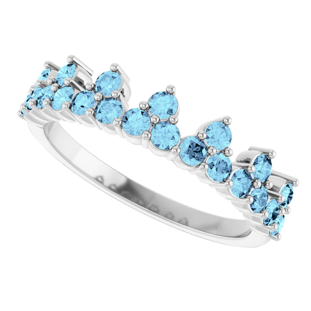14K Gold Round Natural Aquamarine Accented Crown Ring - White Gold - view 15