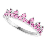 Platinum Round Natural Pink Sapphire Accented Crown Ring - view 15