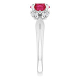 14K Gold Round Lab-Grown Ruby & Natural Diamond Accented Vintage-Inspired Ring - White Gold - view 4