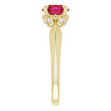 14K Gold Round Lab-Grown Ruby & Natural Diamond Accented Vintage-Inspired Ring - Yellow Gold - view 4