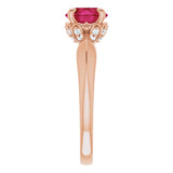 14K Gold Round Lab-Grown Ruby & Natural Diamond Accented Vintage-Inspired Ring - Rose Gold - view 4